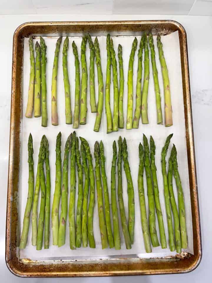 You can fit more asparagus spears in the pan after you trim them.