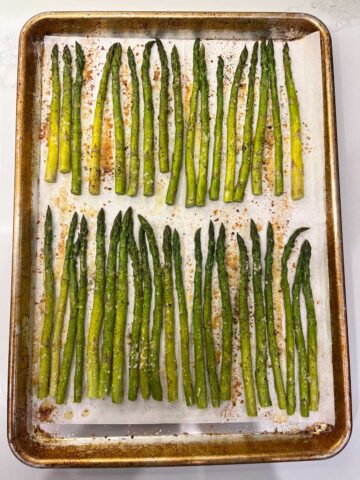 The asparagus is ready in the pan.