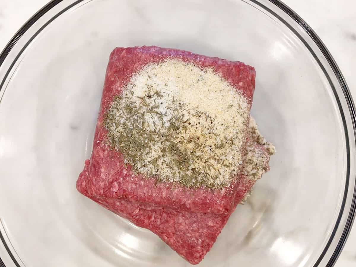 The meatloaf ingredients are placed in a bowl.