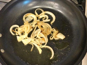 Cooking onions in olive oil.