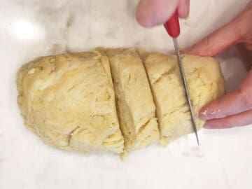 Dividing the dough.