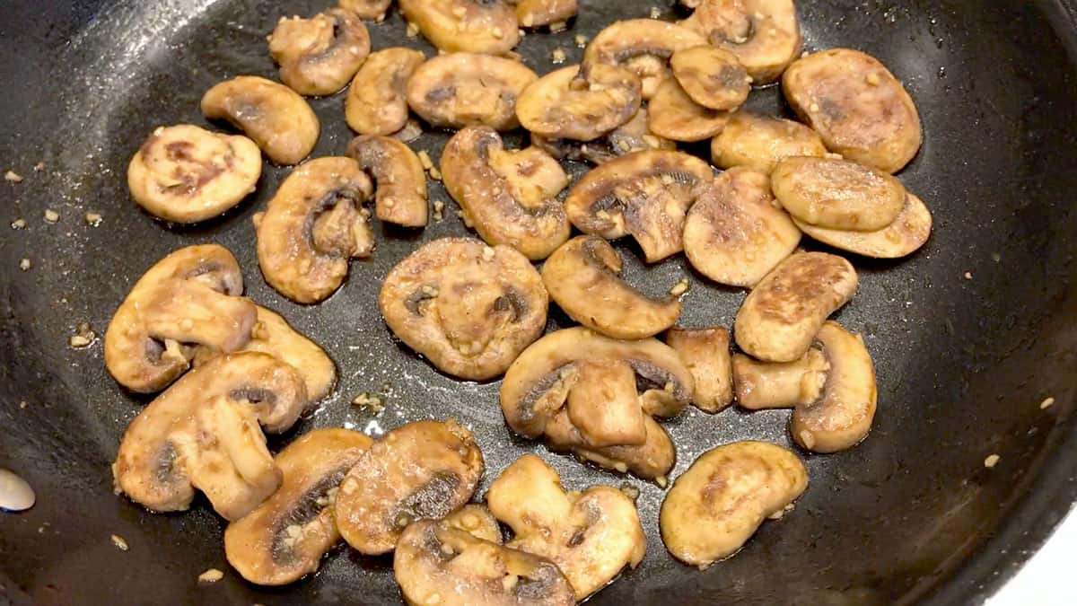 The mushrooms are ready in the skillet.