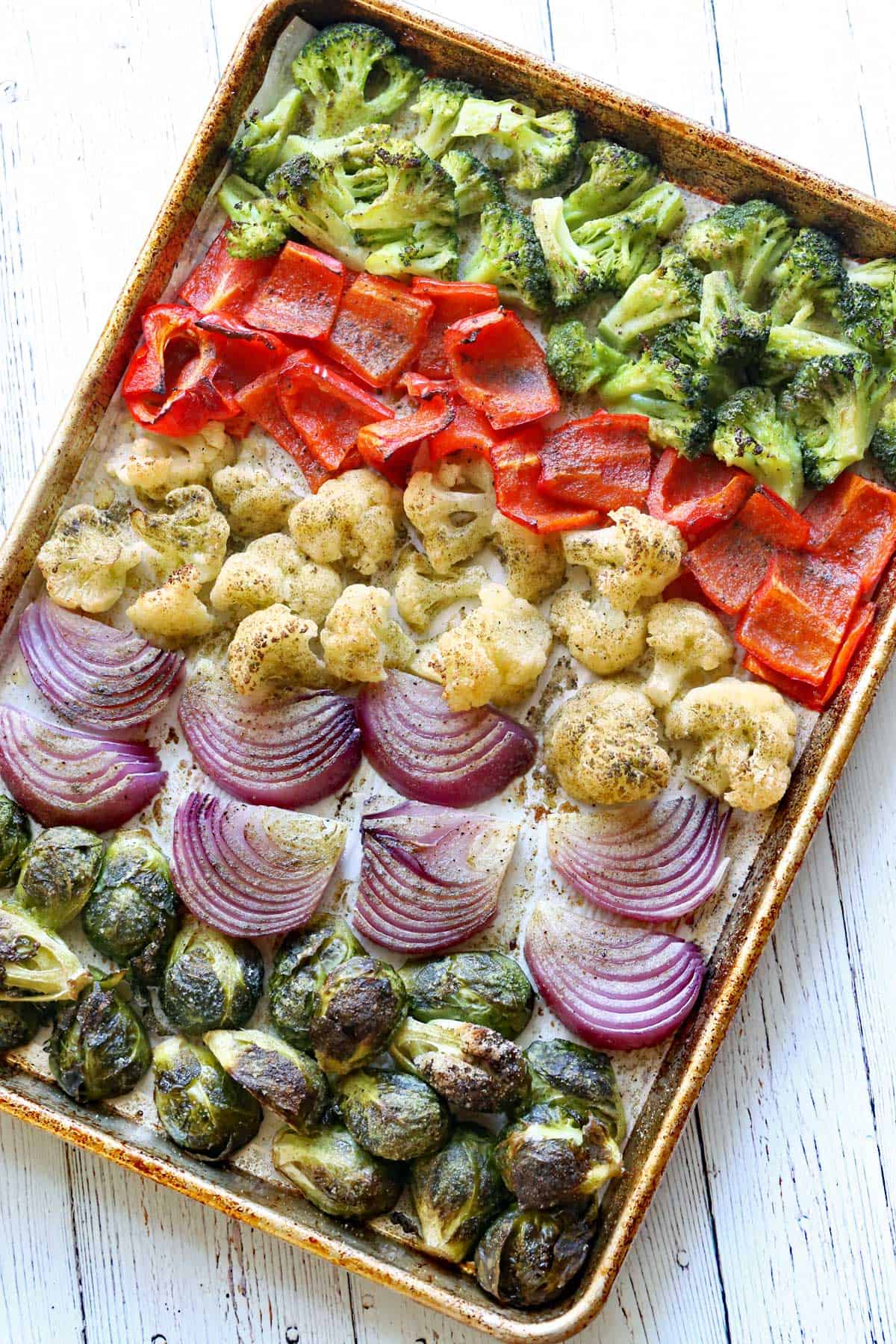 Oven-roasted vegetables on a baking dish.