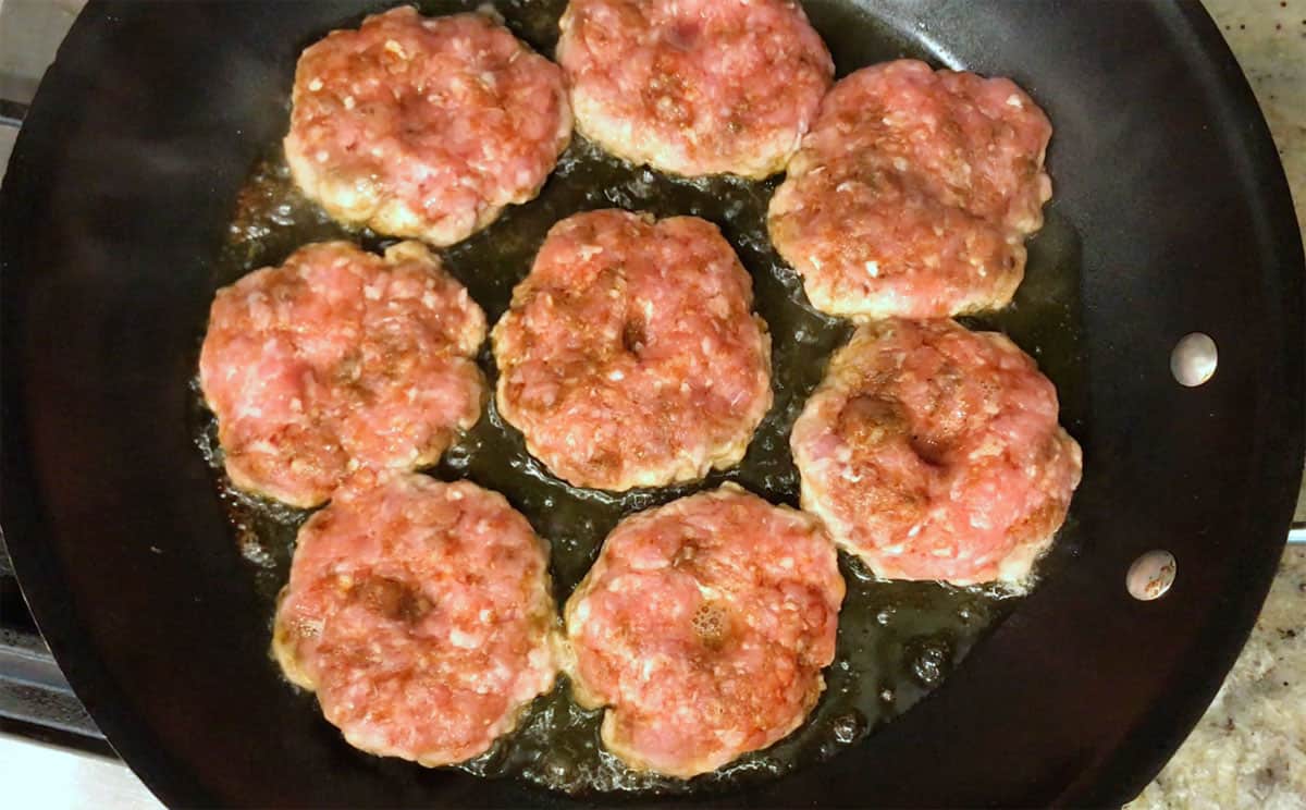The patties are ready to be flipped.