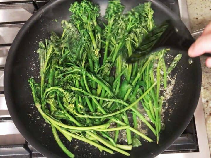 Sauteing the broccolini.