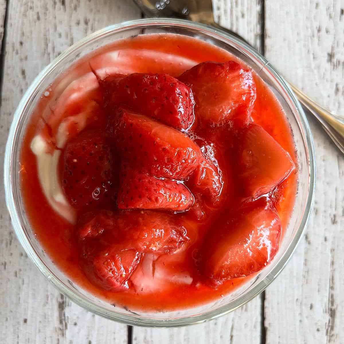 Greek yogurt topped with strawberry compote.