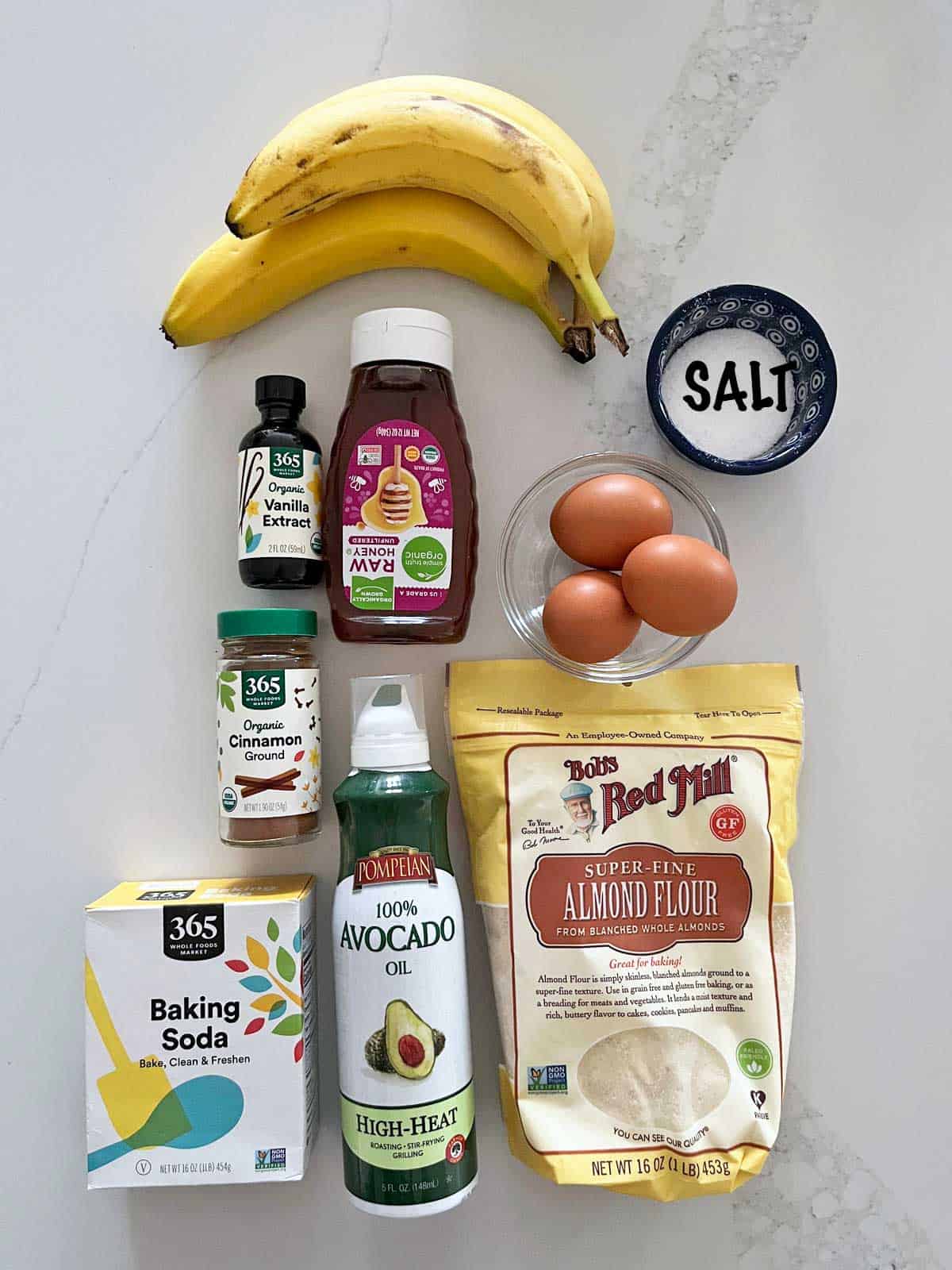 The ingredients needed to make a keto banana bread.