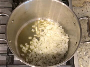 Cooking the onion in olive oil.