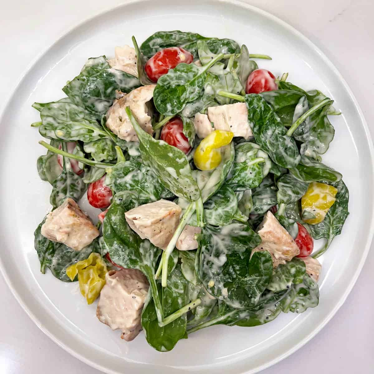 A salad made with leftover grilled chicken breast.