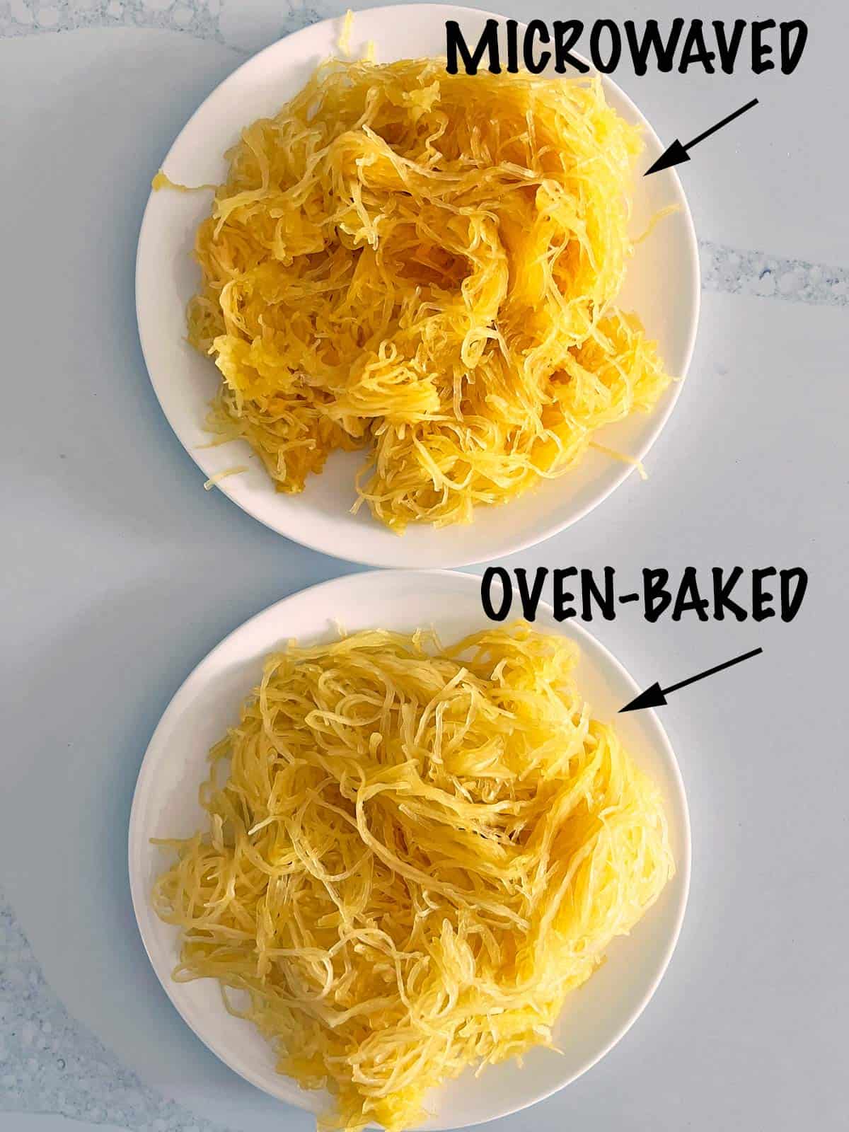 Microwaved vs. baked spaghetti squash.
