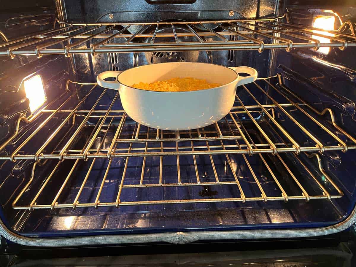 Spaghetti squash casserole is baked in a 3.5-quart baking dish.