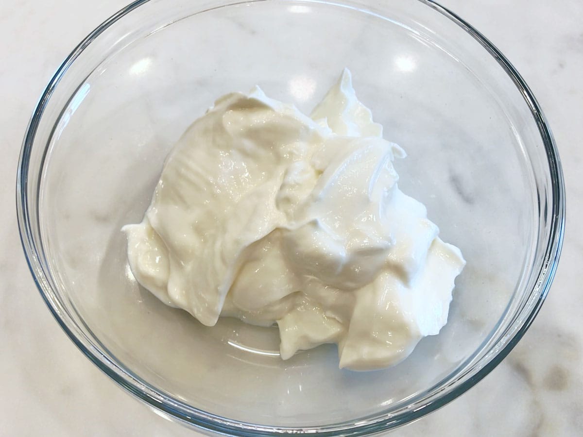 Yogurt in a mixing bowl.