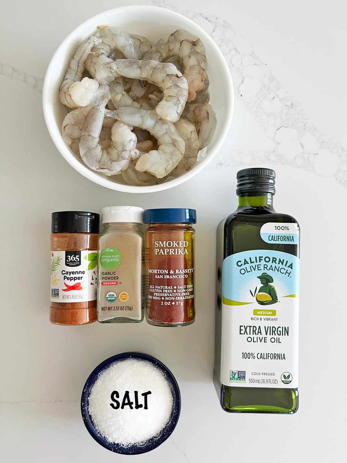 The ingredients needed to make broiled shrimp.