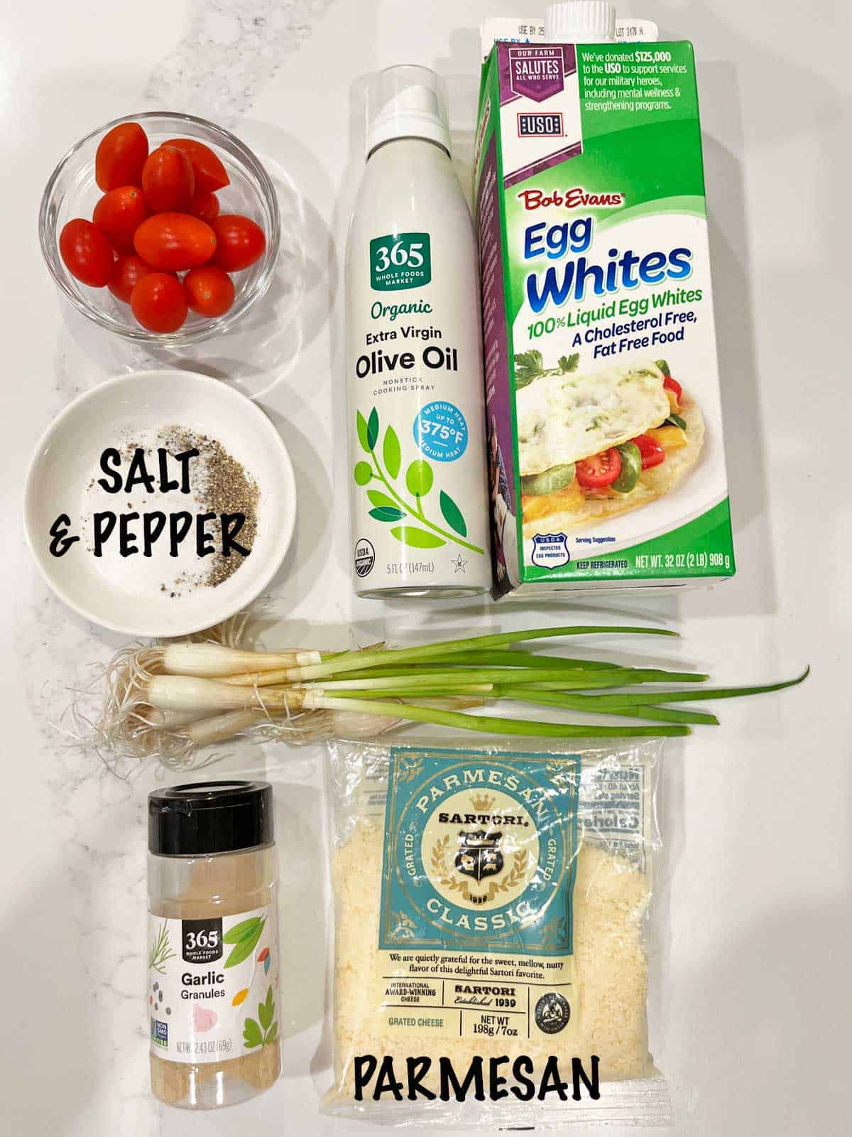The ingredients needed to make an egg white omelette.