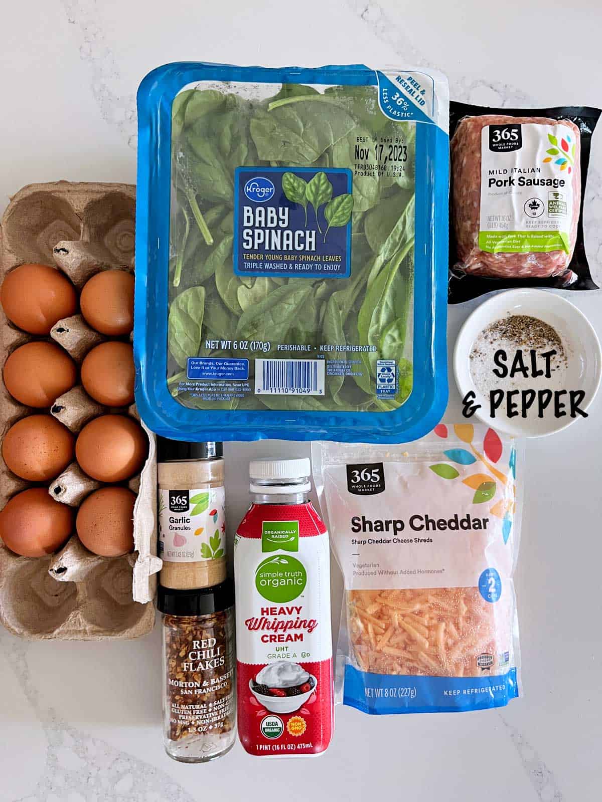 The ingredients needed to make a keto breakfast casserole.