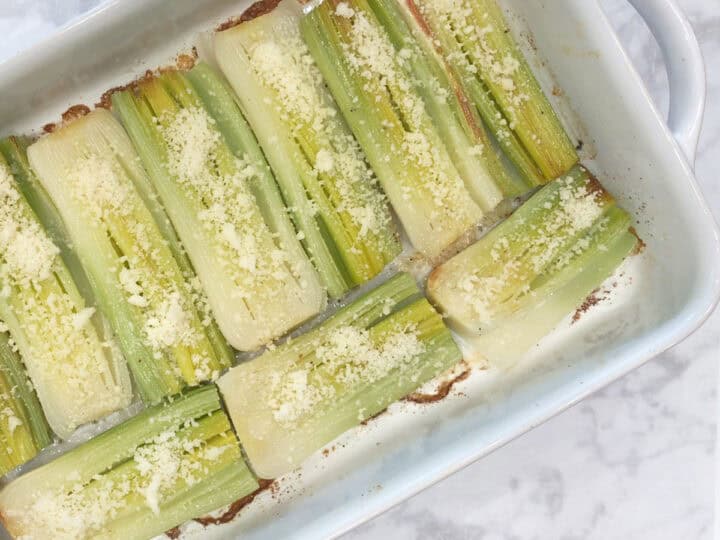 The leeks were sprinkled with grated parmesan.