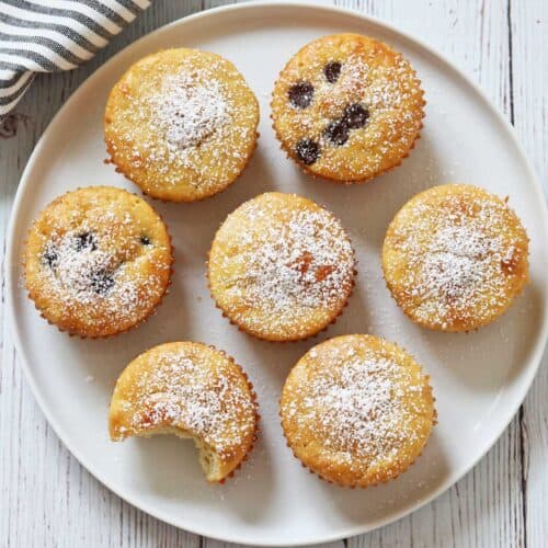 Almond flour muffins are served on a plate.