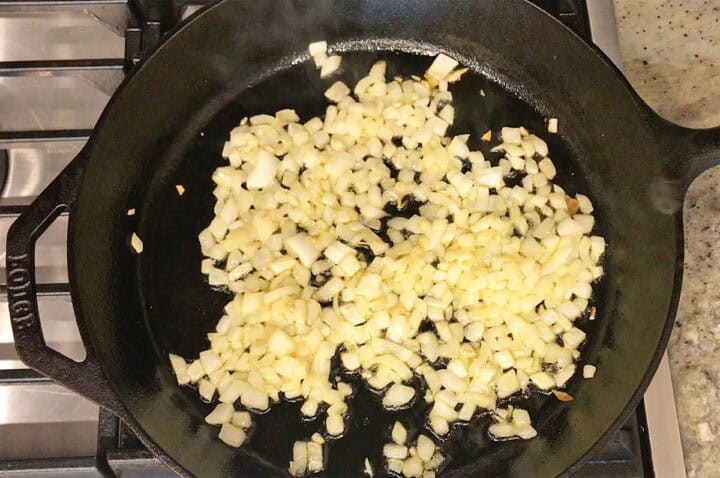 Cooking chopped onions.