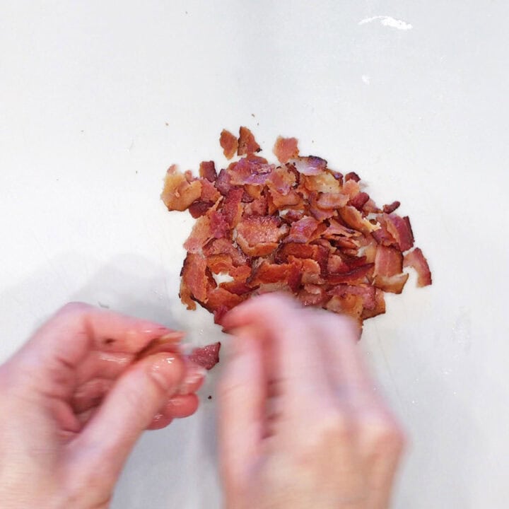 Crumbling bacon.