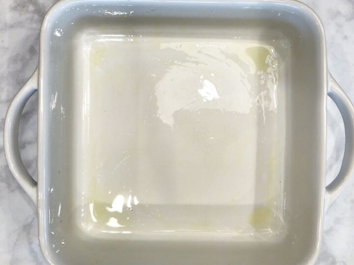 A greased square pan.