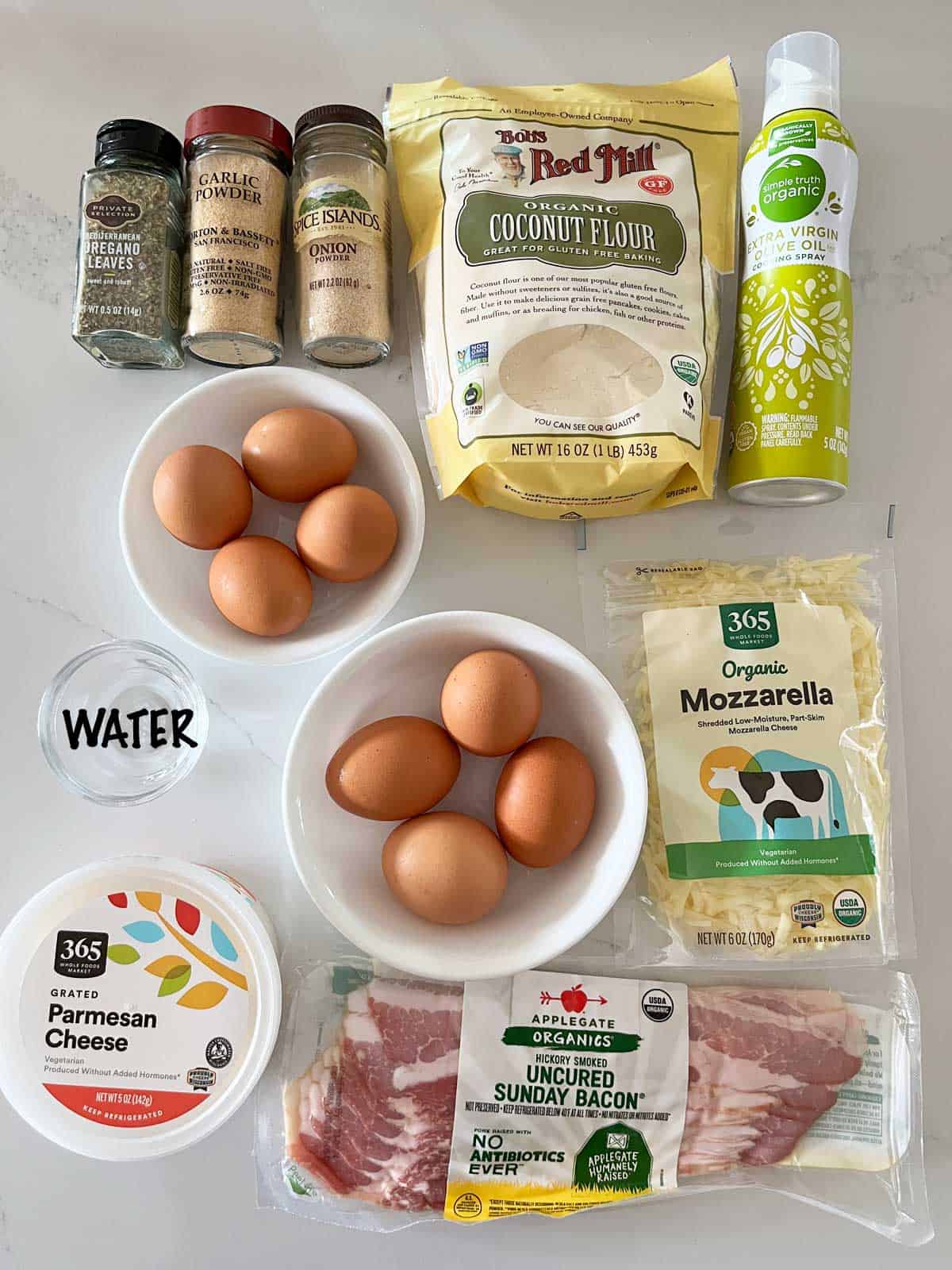 The ingredients needed to make a keto breakfast pizza.