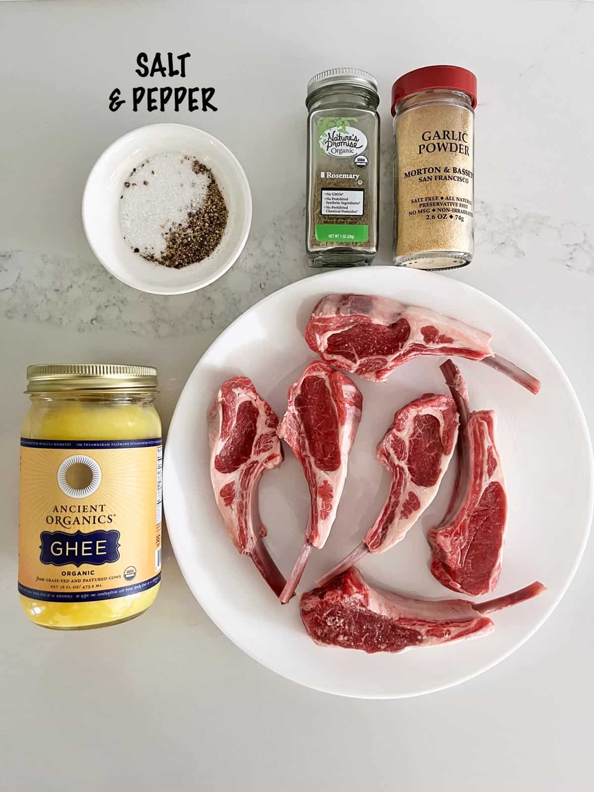 The ingredients needed to cook lamb chops.
