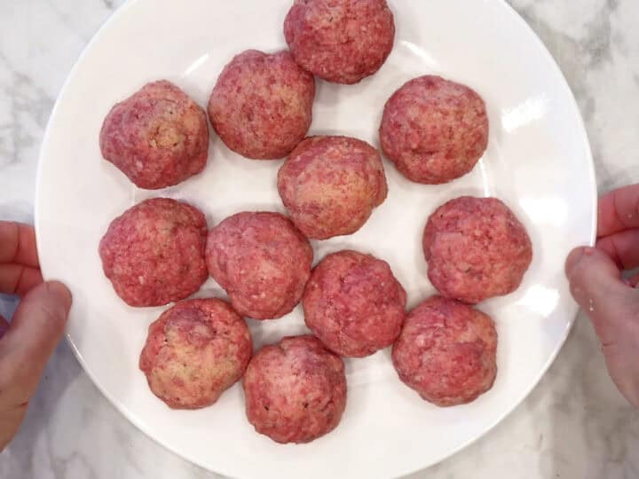 The ground beef mixture was shaped into meatballs.