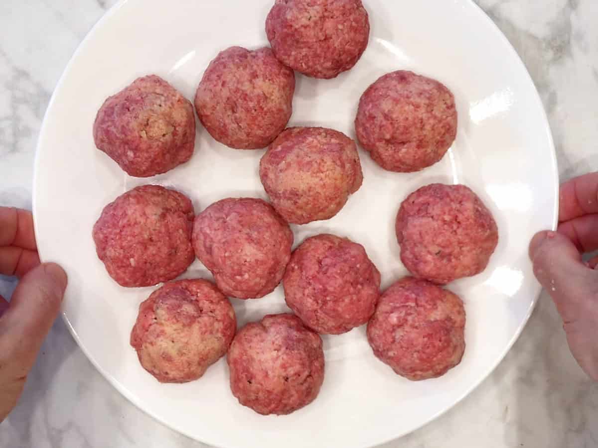 The ground beef mixture was shaped into meatballs.