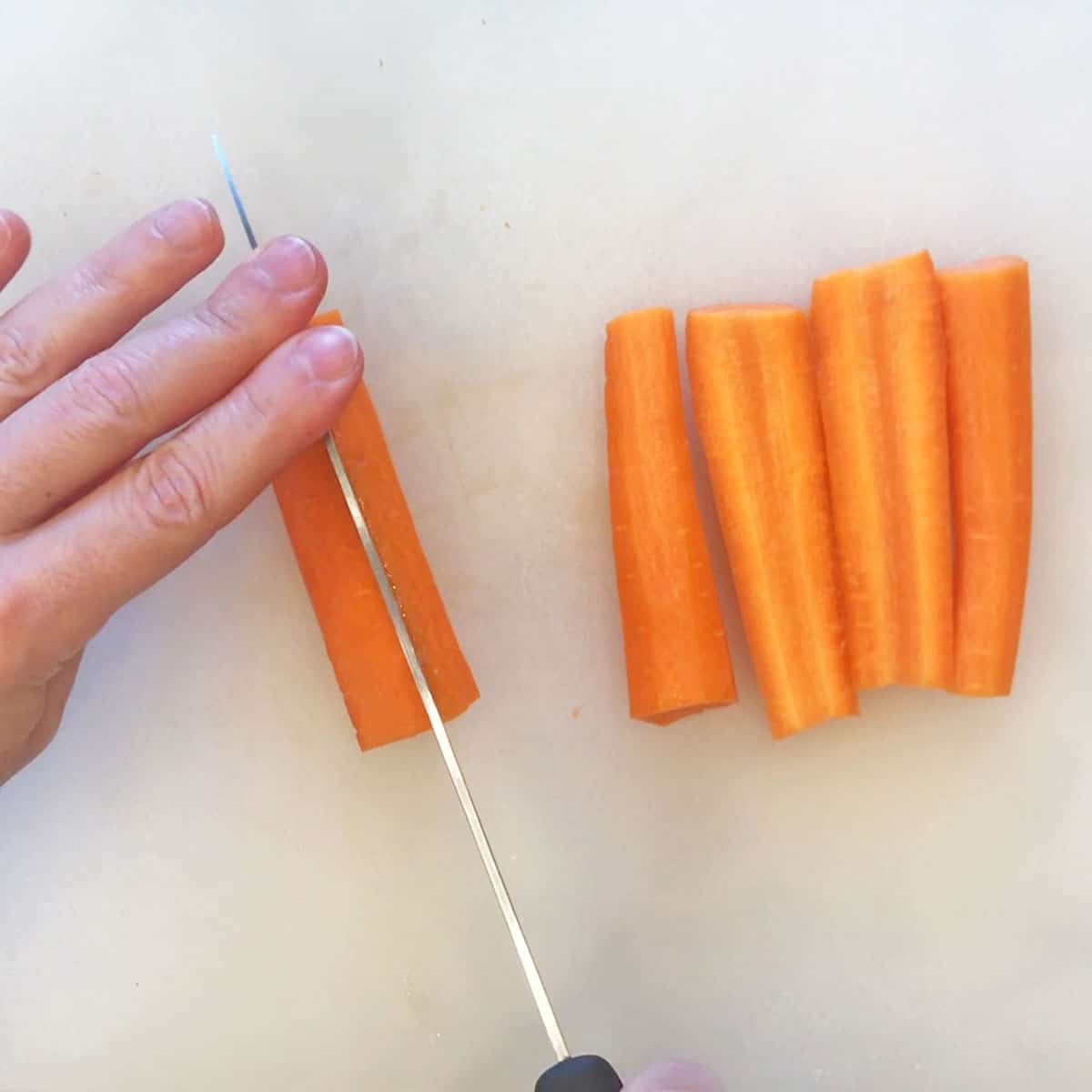 Prepping the carrots.