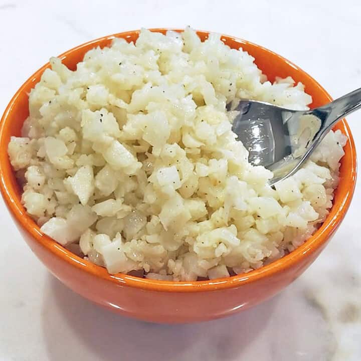 Cauliflower rice is served.