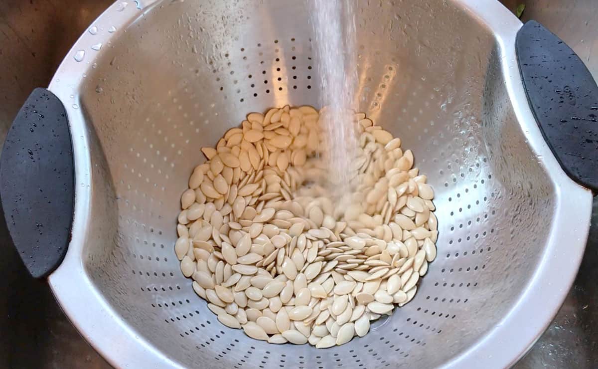 Rinsing the seeds.