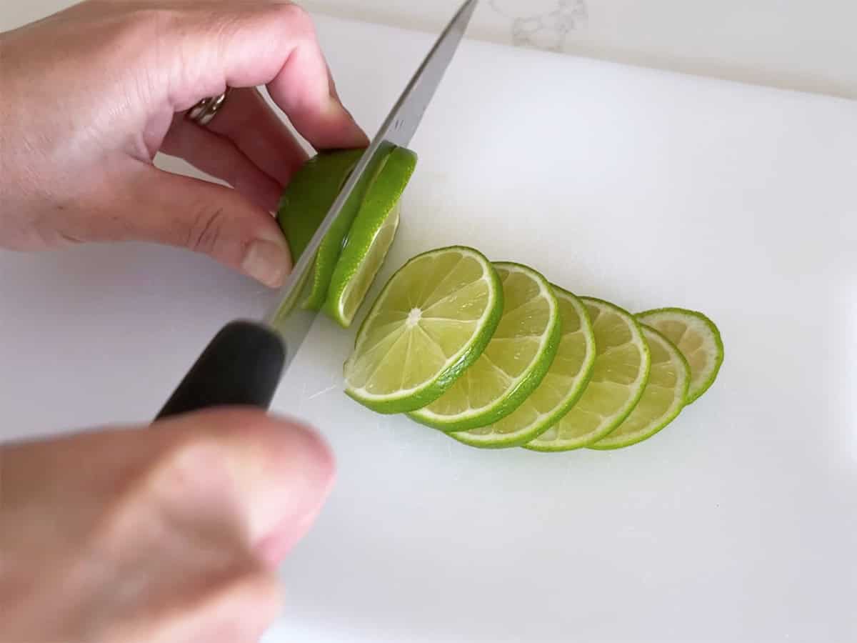 Slicing the lime.