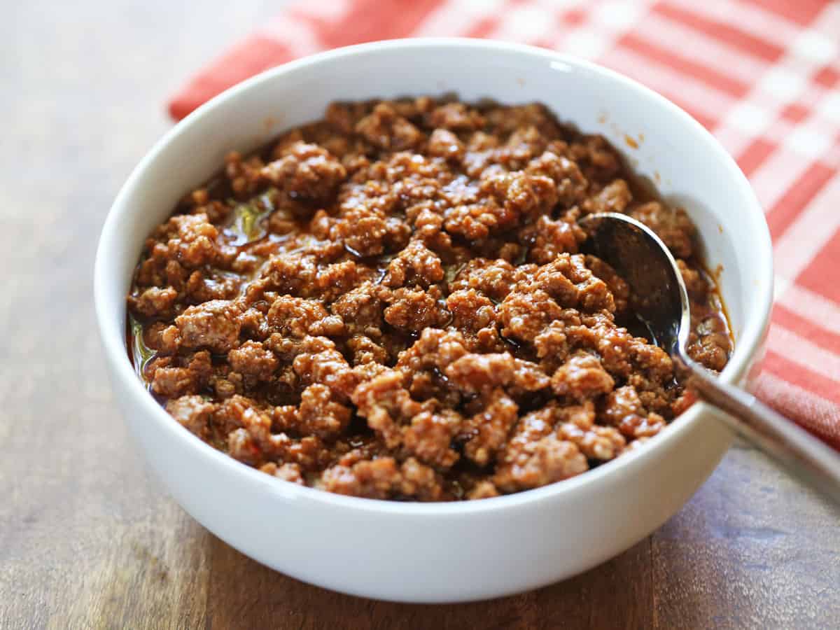 Keto sloppy joes are served in a bowl.