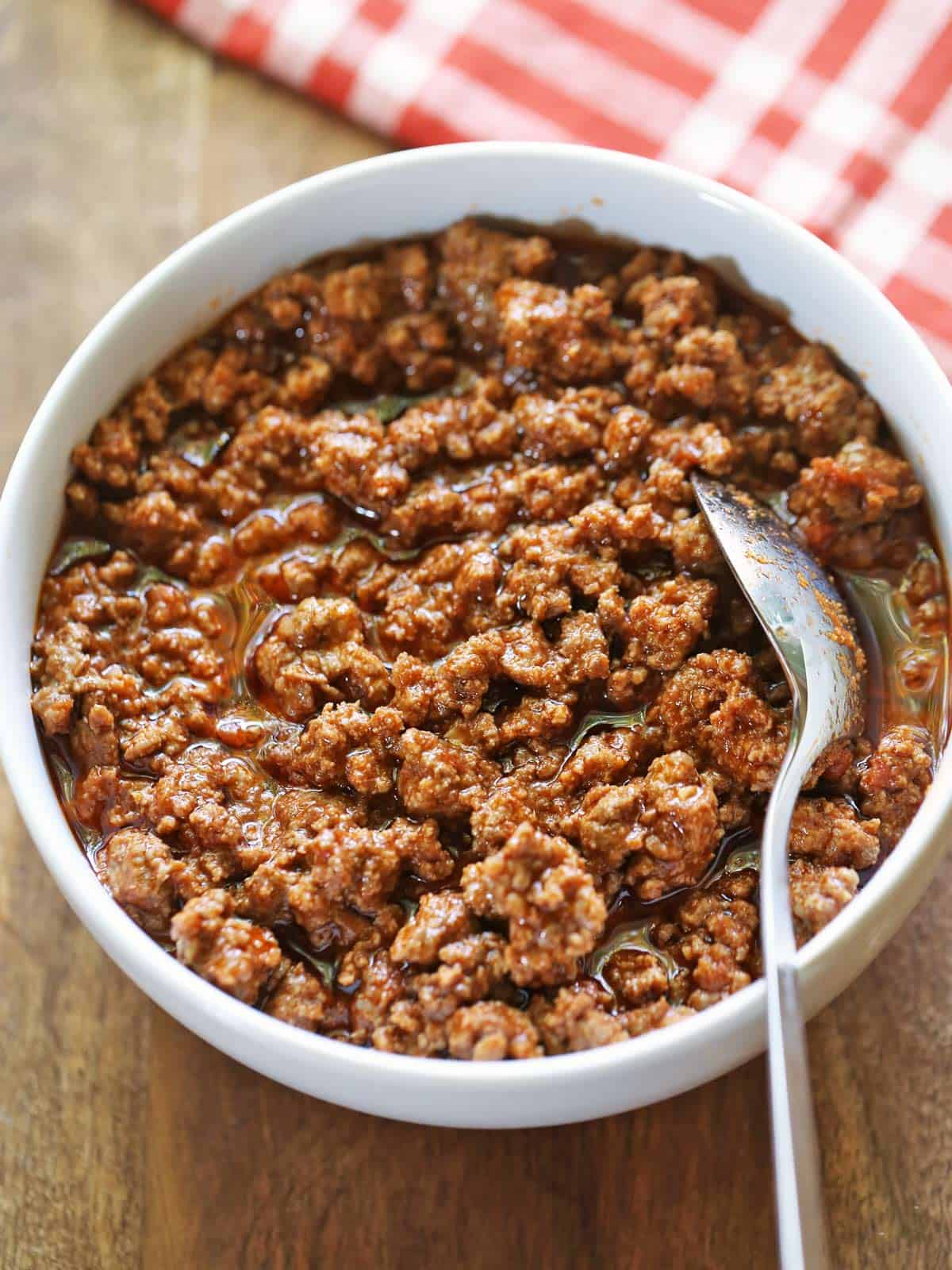 Keto sloppy joes are served in a bowl.