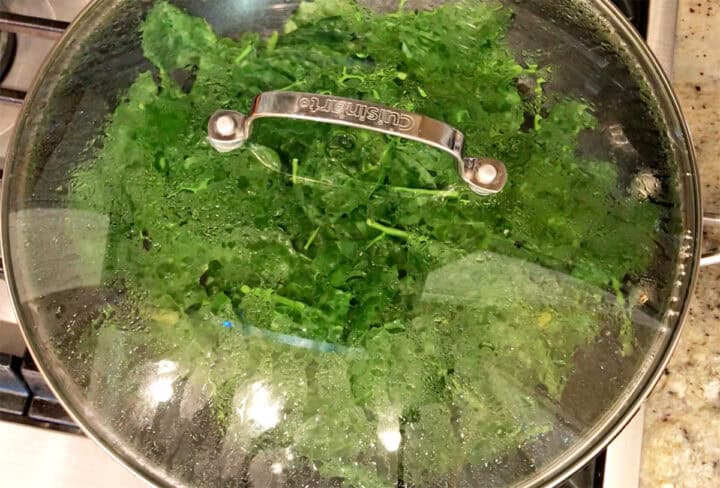 Steaming the spinach.