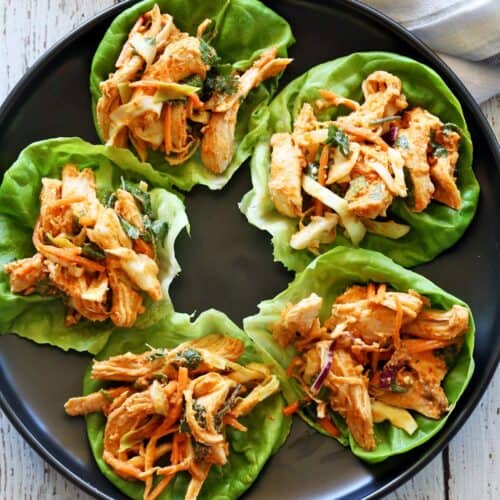 Thai chicken salad is served in lettuce cups.