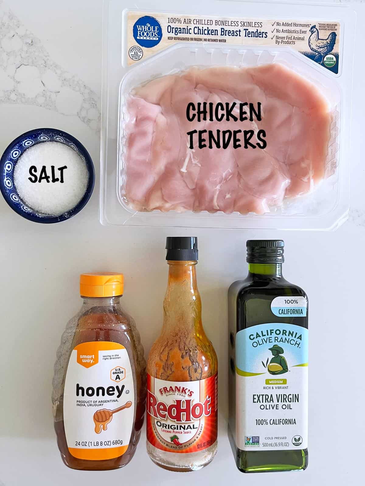 The ingredients needed to grill chicken tenders.