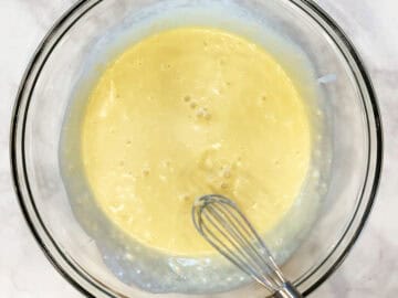 Mixing the liquid ingredients.