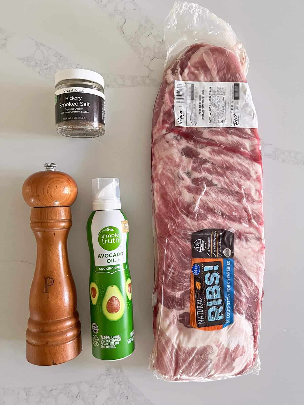 The ingredients needed to make oven baked ribs.