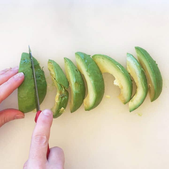 Prepping the avocado.