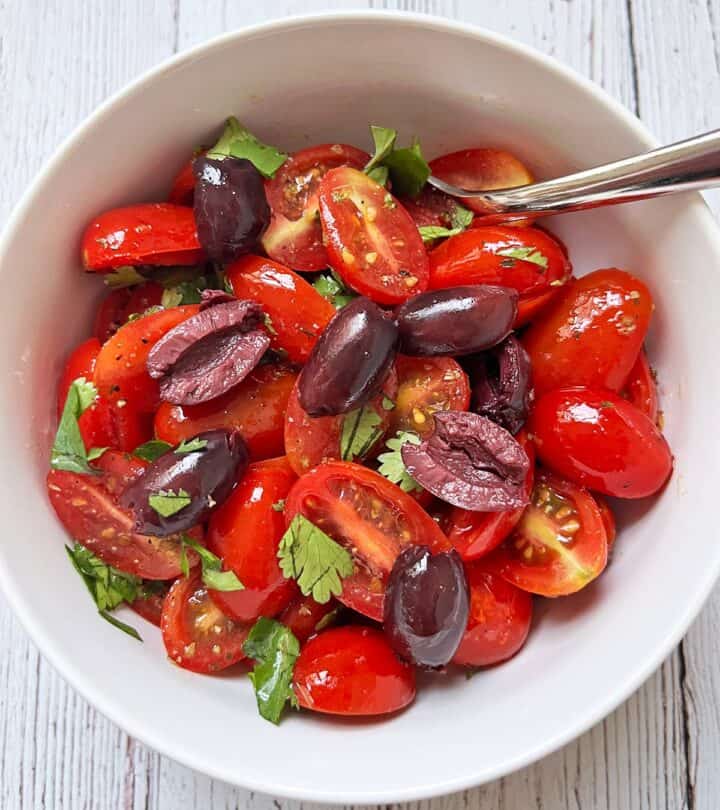 Cherry tomato salad with olives.