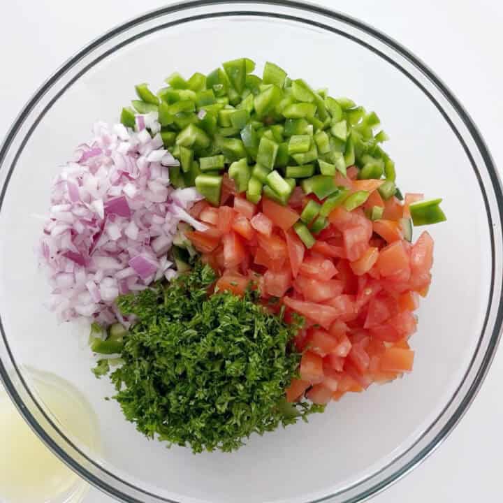 Diced veggies in a bowl.