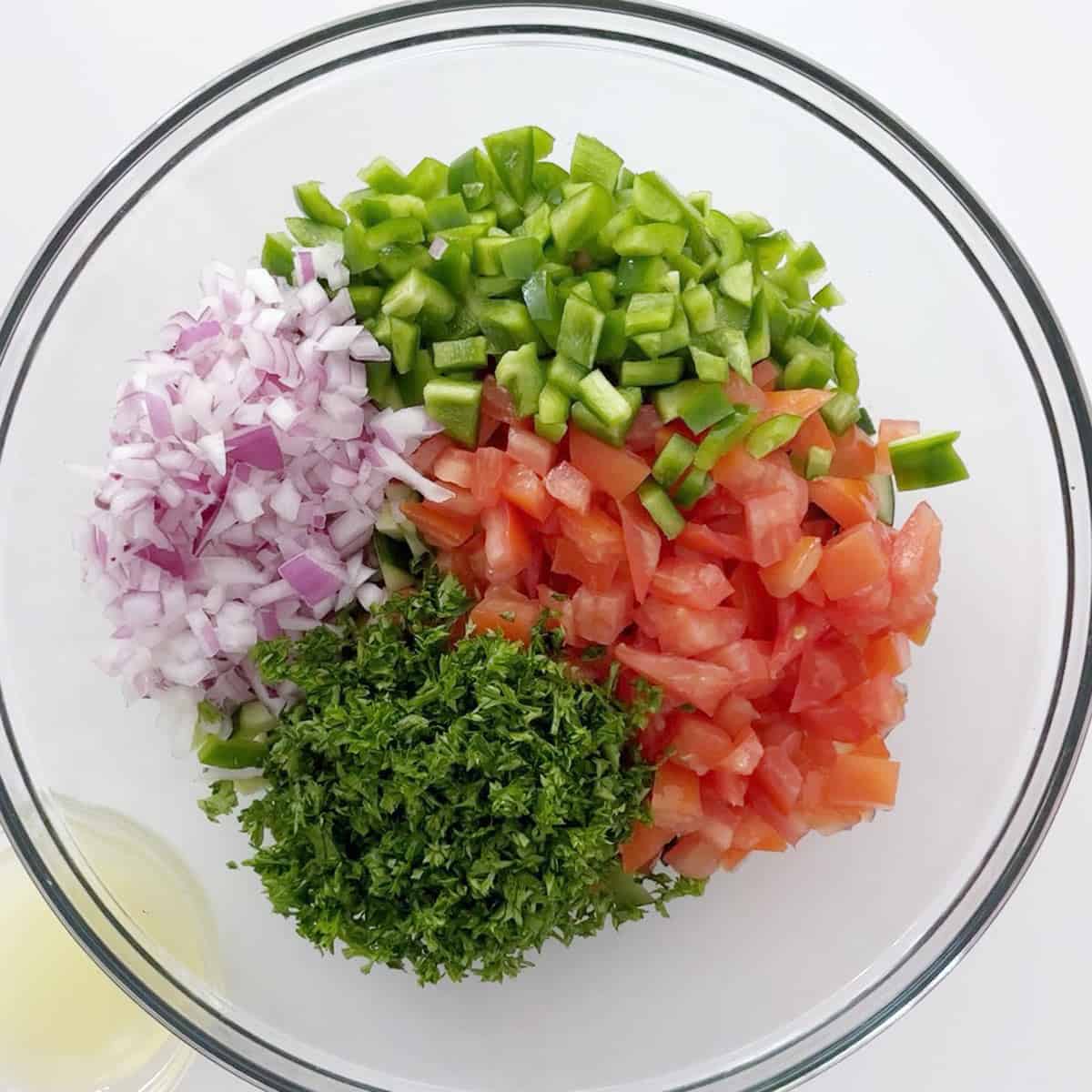 Diced veggies in a bowl.