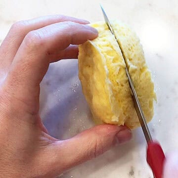 Slicing the bread.
