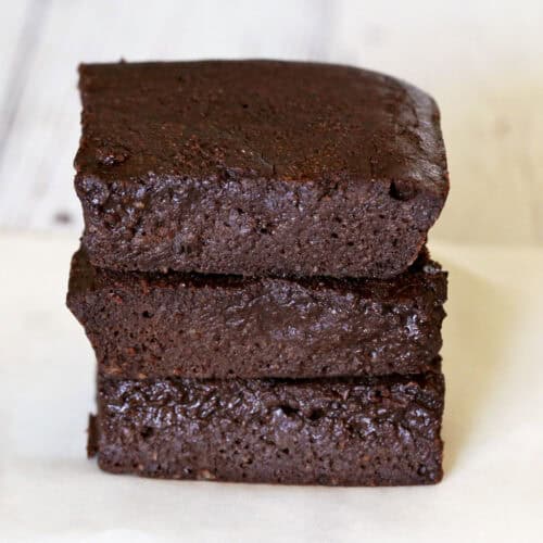 A stack of three keto brownies.