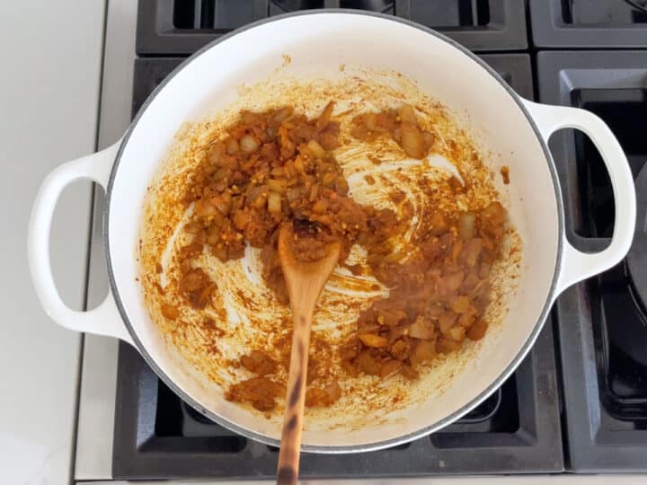 Aromatics were added to the onions in the stockpot.