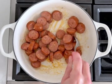 Browning the sausage.