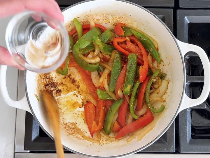 Deglazing the pan.