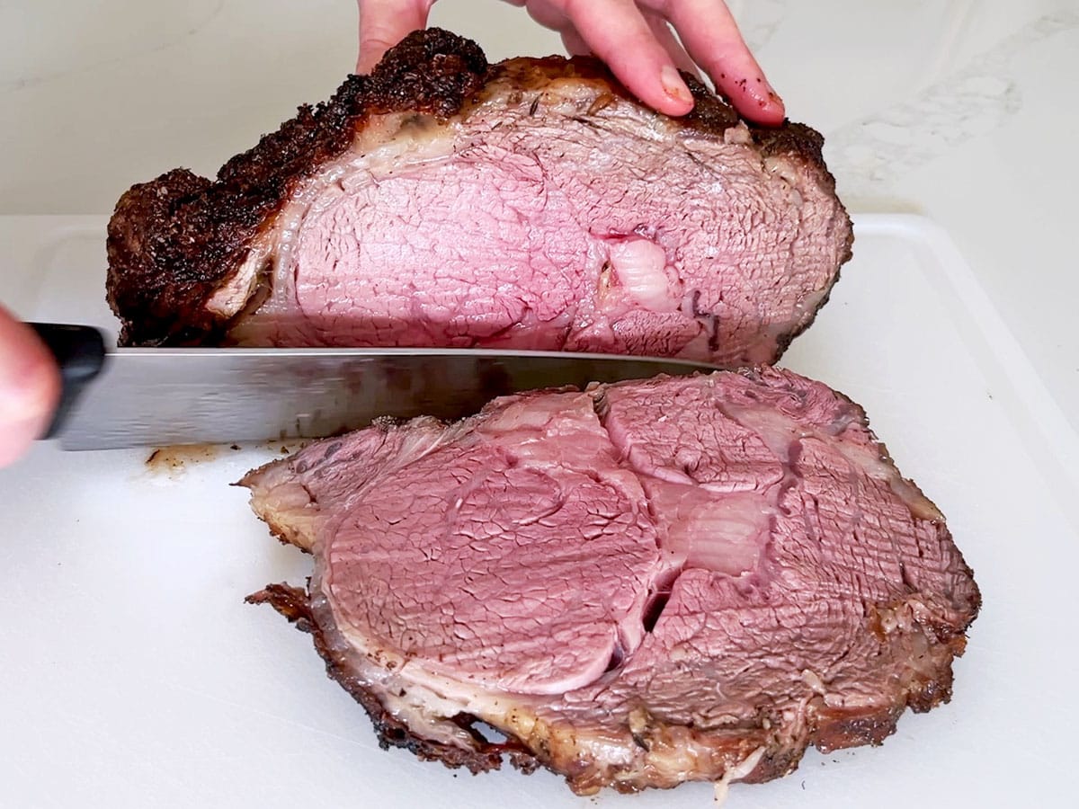 Slicing the roast.