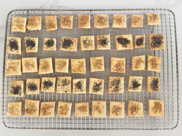 Cooling the crackers on a wire rack.